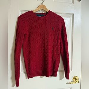 Ralph Lauren Sport Cable Knit Crewneck Sweater Red Classic Pony